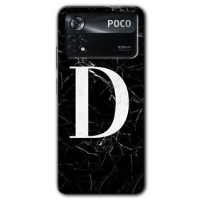 Poco X4 Pro Siyah Mermer Desenli D Harfi Baskılı Uyumlu Silikon Kılıf
