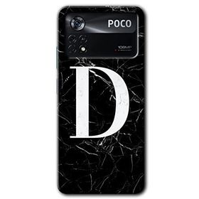 Poco X4 Pro Siyah Mermer Desenli D Harfi Baskılı Uyumlu Silikon Kılıf