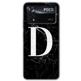 Poco X4 Pro Siyah Mermer Desenli D Harfi Baskılı Uyumlu Silikon Kılıf
