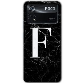 Poco X4 Pro Siyah Mermer Desenli F Harfi Baskılı Uyumlu Silikon Kılıf