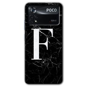 Poco X4 Pro Siyah Mermer Desenli F Harfi Baskılı Uyumlu Silikon Kılıf