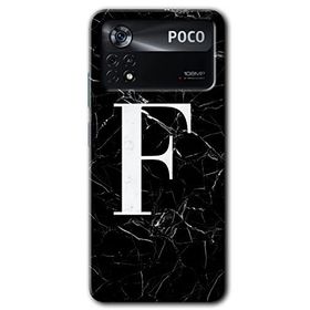 Poco X4 Pro Siyah Mermer Desenli F Harfi Baskılı Uyumlu Silikon Kılıf
