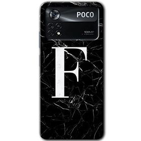 Poco X4 Pro Siyah Mermer Desenli F Harfi Baskılı Uyumlu Silikon Kılıf