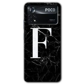 Poco X4 Pro Siyah Mermer Desenli F Harfi Baskılı Uyumlu Silikon Kılıf