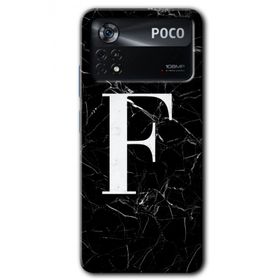 Poco X4 Pro Siyah Mermer Desenli F Harfi Baskılı Uyumlu Silikon Kılıf