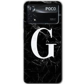 Poco X4 Pro Siyah Mermer Desenli G Harfi Baskılı Uyumlu Silikon Kılıf