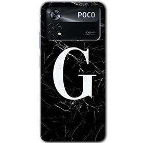 Poco X4 Pro Siyah Mermer Desenli G Harfi Baskılı Uyumlu Silikon Kılıf