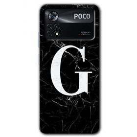 Poco X4 Pro Siyah Mermer Desenli G Harfi Baskılı Uyumlu Silikon Kılıf