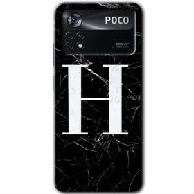 Poco X4 Pro Siyah Mermer Desenli H Harfi Baskılı Uyumlu Silikon Kılıf