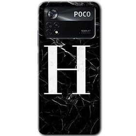 Poco X4 Pro Siyah Mermer Desenli H Harfi Baskılı Uyumlu Silikon Kılıf