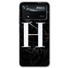 Poco X4 Pro Siyah Mermer Desenli H Harfi Baskılı Uyumlu Silikon Kılıf