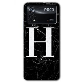 Poco X4 Pro Siyah Mermer Desenli H Harfi Baskılı Uyumlu Silikon Kılıf