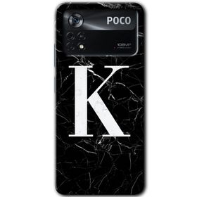 Poco X4 Pro Siyah Mermer Desenli K Harfi Baskılı Uyumlu Silikon Kılıf
