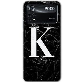 Poco X4 Pro Siyah Mermer Desenli K Harfi Baskılı Uyumlu Silikon Kılıf