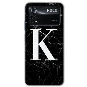 Poco X4 Pro Siyah Mermer Desenli K Harfi Baskılı Uyumlu Silikon Kılıf