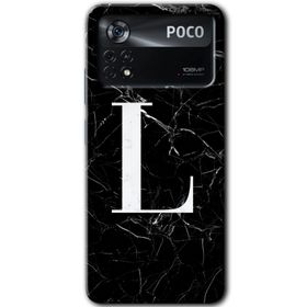Poco X4 Pro Siyah Mermer Desenli L Harfi Baskılı Uyumlu Silikon Kılıf