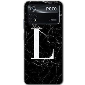Poco X4 Pro Siyah Mermer Desenli L Harfi Baskılı Uyumlu Silikon Kılıf