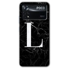 Poco X4 Pro Siyah Mermer Desenli L Harfi Baskılı Uyumlu Silikon Kılıf
