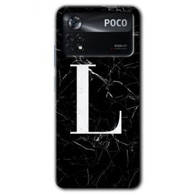 Poco X4 Pro Siyah Mermer Desenli L Harfi Baskılı Uyumlu Silikon Kılıf