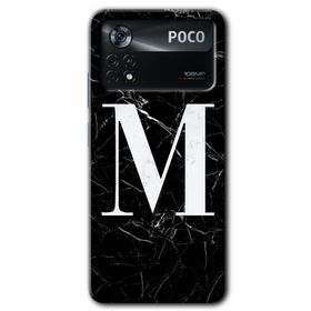 Poco X4 Pro Siyah Mermer Desenli M Harfi Baskılı Uyumlu Silikon Kılıf