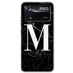 Poco X4 Pro Siyah Mermer Desenli M Harfi Baskılı Uyumlu Silikon Kılıf