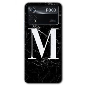 Poco X4 Pro Siyah Mermer Desenli M Harfi Baskılı Uyumlu Silikon Kılıf
