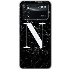 Poco X4 Pro Siyah Mermer Desenli N Harfi Baskılı Uyumlu Silikon Kılıf
