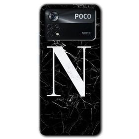 Poco X4 Pro Siyah Mermer Desenli N Harfi Baskılı Uyumlu Silikon Kılıf