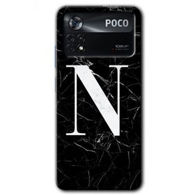 Poco X4 Pro Siyah Mermer Desenli N Harfi Baskılı Uyumlu Silikon Kılıf