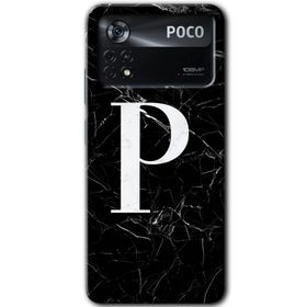 Poco X4 Pro Siyah Mermer Desenli P Harfi Baskılı Uyumlu Silikon Kılıf