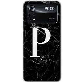 Poco X4 Pro Siyah Mermer Desenli P Harfi Baskılı Uyumlu Silikon Kılıf