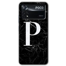 Poco X4 Pro Siyah Mermer Desenli P Harfi Baskılı Uyumlu Silikon Kılıf