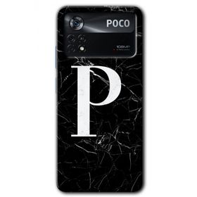 Poco X4 Pro Siyah Mermer Desenli P Harfi Baskılı Uyumlu Silikon Kılıf