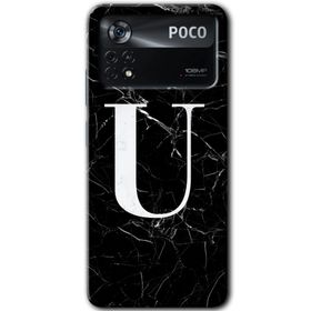Poco X4 Pro Siyah Mermer Desenli U Harfi Baskılı Uyumlu Silikon Kılıf