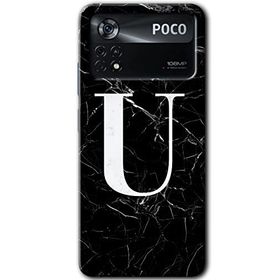 Poco X4 Pro Siyah Mermer Desenli U Harfi Baskılı Uyumlu Silikon Kılıf