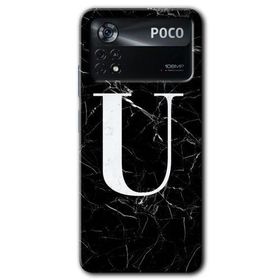 Poco X4 Pro Siyah Mermer Desenli U Harfi Baskılı Uyumlu Silikon Kılıf