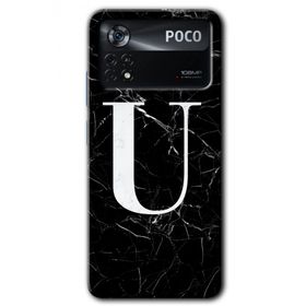 Poco X4 Pro Siyah Mermer Desenli U Harfi Baskılı Uyumlu Silikon Kılıf