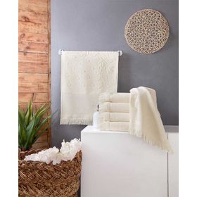 Pola Life Soft Krem 6'lı Etamin Bordorlu Kadife Jakarlı Saçaklı Havlu