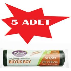 Polmix 65x80 cm Büyük Boy Siyah Çöp Torbası (20 adet)