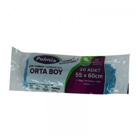 Polmix Orta Boy 55x60 cm 70 gr 11 Mikron 30 lt Mavi Rulo 20 Adet Çöp Torbası