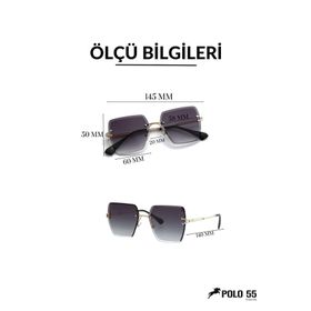 Polo55 Kadın Siyah Kare Kristal Kesim Güneş Gözlüğü