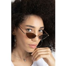 Polo55 Kahverengi Camlı Metal Çerçeveli Küçük Cat Eye Kadın Güneş Gözlüğü