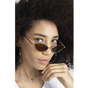 Polo55 Kahverengi Camlı Metal Çerçeveli Küçük Cat Eye Kadın Güneş Gözlüğü