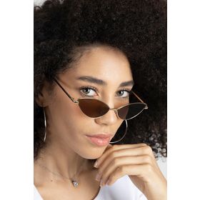 Polo55 Kahverengi Camlı Metal Çerçeveli Küçük Cat Eye Kadın Güneş Gözlüğü