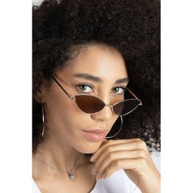 Polo55 Kahverengi Camlı Metal Çerçeveli Küçük Cat Eye Kadın Güneş Gözlüğü