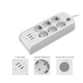 PoloSmart 6'lı 2 m MP10 Termal Akım Korumalı Uzatma Kablosu