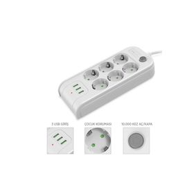 PoloSmart 6'lı 2 m MP10 Termal Akım Korumalı Uzatma Kablosu