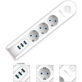 Polosmart MP09 2 m Beyaz Termal Akım Korumalı Uzatma Kablosu