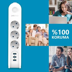 Polosmart MP09 2 m Beyaz Termal Akım Korumalı Uzatma Kablosu
