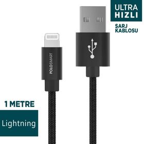 PoloSmart PSM07 1 Metre Siyah Lightning Hızlı Şarj Kablosu